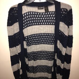 Blue & Gray Striped Cardigan